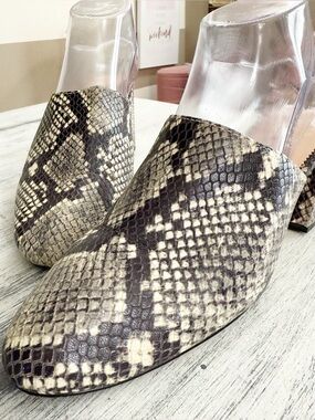 J. Crew Faux Snakeskin Mules Sophia High Block Heels size 7.5